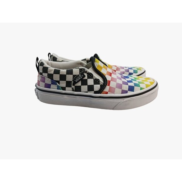 Vans Slip On Asher Checkered Rainbow Shoes Size 1 Kids Missy Canvas Sneakers - Picture 2 of 10